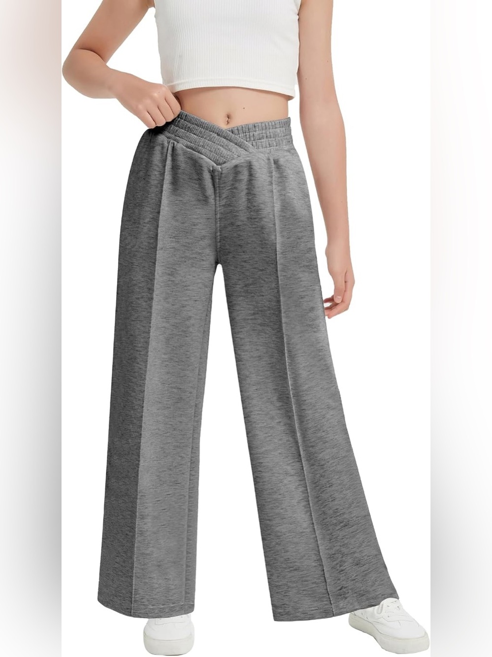 Wide-Leg V-Waist Gray Women’s Pants
